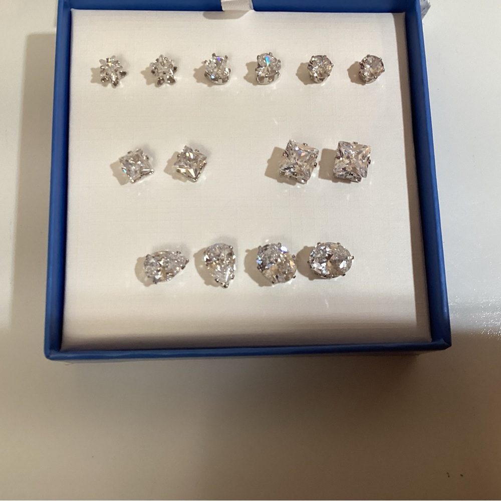 Skyline Collection of 7 pairs of CZ Stud Earrings